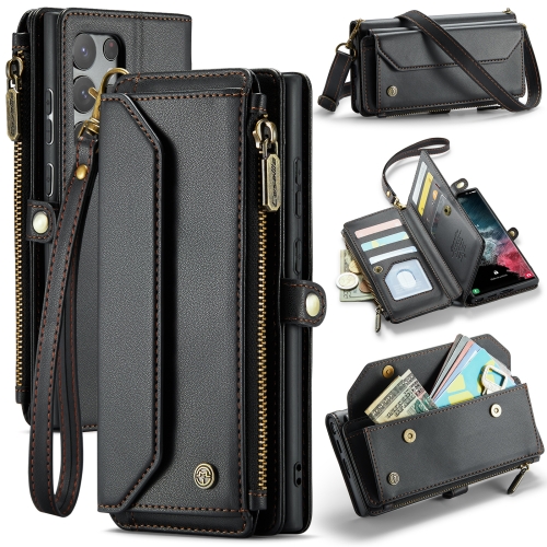 

For Samsung Galaxy S22 Ultra 5G CaseMe C36 Card Slots Zipper Wallet RFID Anti-theft Leather Phone Case(Black)