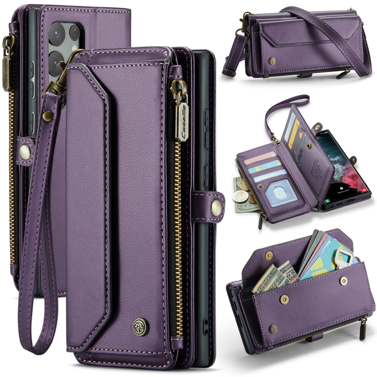

For Samsung Galaxy S22 Ultra 5G CaseMe C36 Card Slots Zipper Wallet RFID Anti-theft Leather Phone Case(Purple)