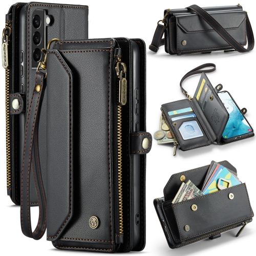 

For Samsung Galaxy S22 5G CaseMe C36 Card Slots Zipper Wallet RFID Anti-theft Leather Phone Case(Black)