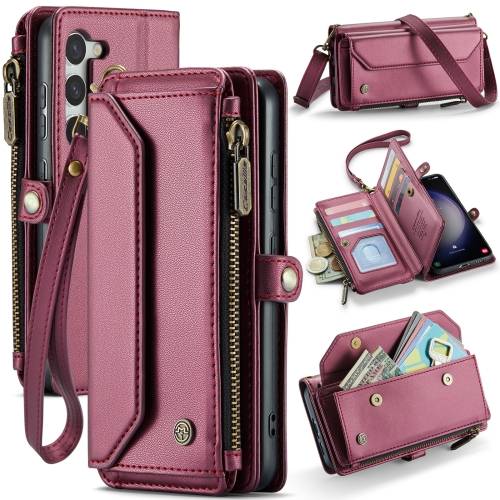 

For Samsung Galaxy S23+ 5G CaseMe C36 Card Slots Zipper Wallet RFID Anti-theft Leather Phone Case(Wine Red)