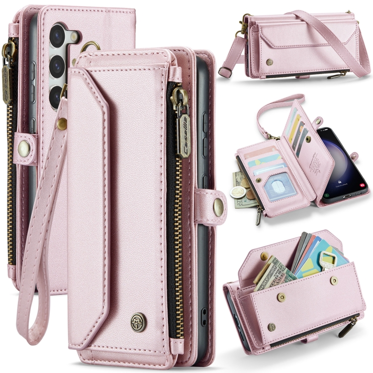 

For Samsung Galaxy S23+ 5G CaseMe C36 Card Slots Zipper Wallet RFID Anti-theft Leather Phone Case(Pink)
