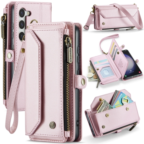 

For Samsung Galaxy S23 5G CaseMe C36 Card Slots Zipper Wallet RFID Anti-theft Leather Phone Case(Pink)
