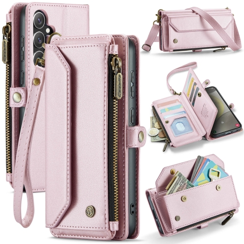 

For Samsung Galaxy S24 5G CaseMe C36 Card Slots Zipper Wallet RFID Anti-theft Leather Phone Case(Pink)