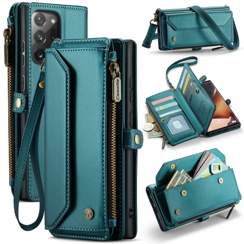 

For Samsung Galaxy Note20 Ultra CaseMe C36 Card Slots Zipper Wallet RFID Anti-theft Leather Phone Case(Blue-green)