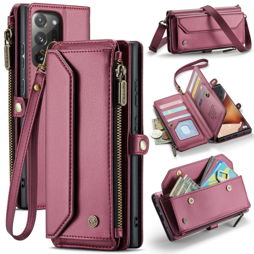 

For Samsung Galaxy Note20 Ultra CaseMe C36 Card Slots Zipper Wallet RFID Anti-theft Leather Phone Case(Wine Red)