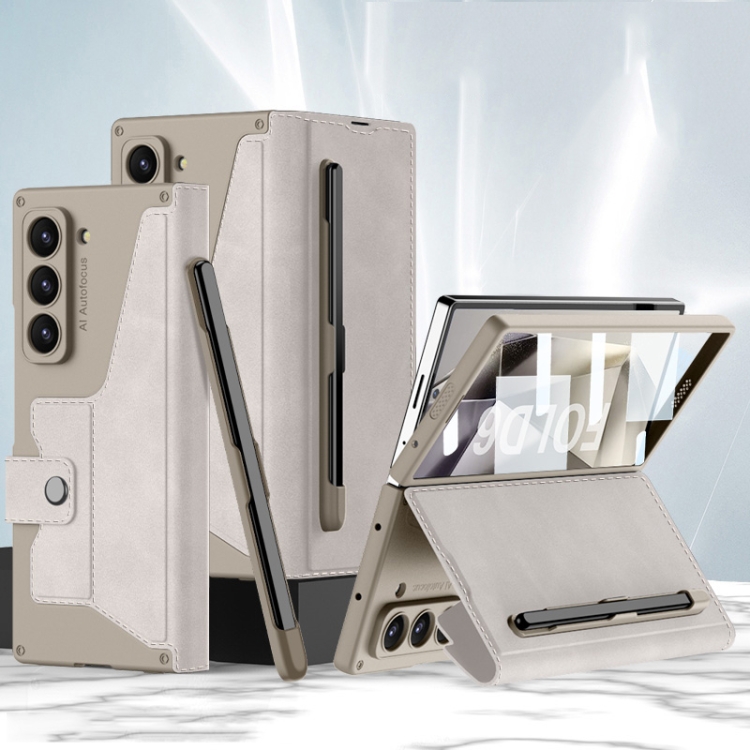 

For Samsung Galaxy Z Fold6 GKK Integrated Armor Flip Leather Case with Pen Slot, Stylus Not Included(Titanium Grey)