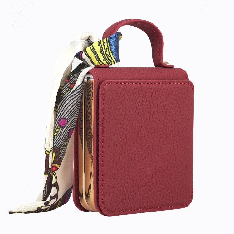 

For Samsung Galaxy Z Flip6 Litchi Pattern Makeup Mirror PU Phone Case with Silk Scarf(Red)
