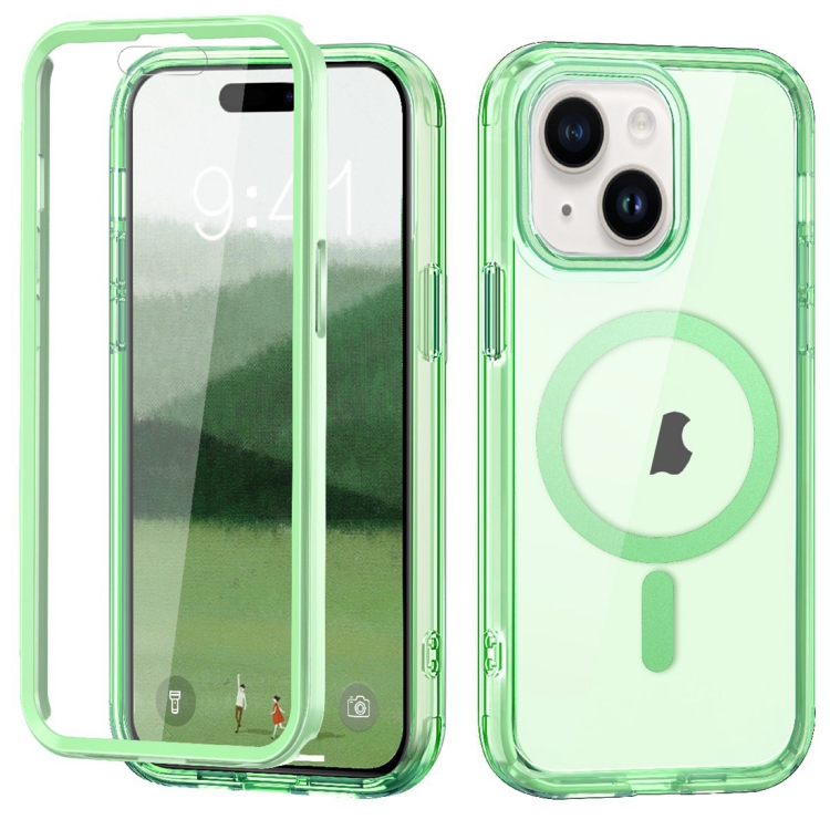 

For iPhone 15 Colorful MagSafe Magnetic PC Hybrid TPU Phone Case(Green)