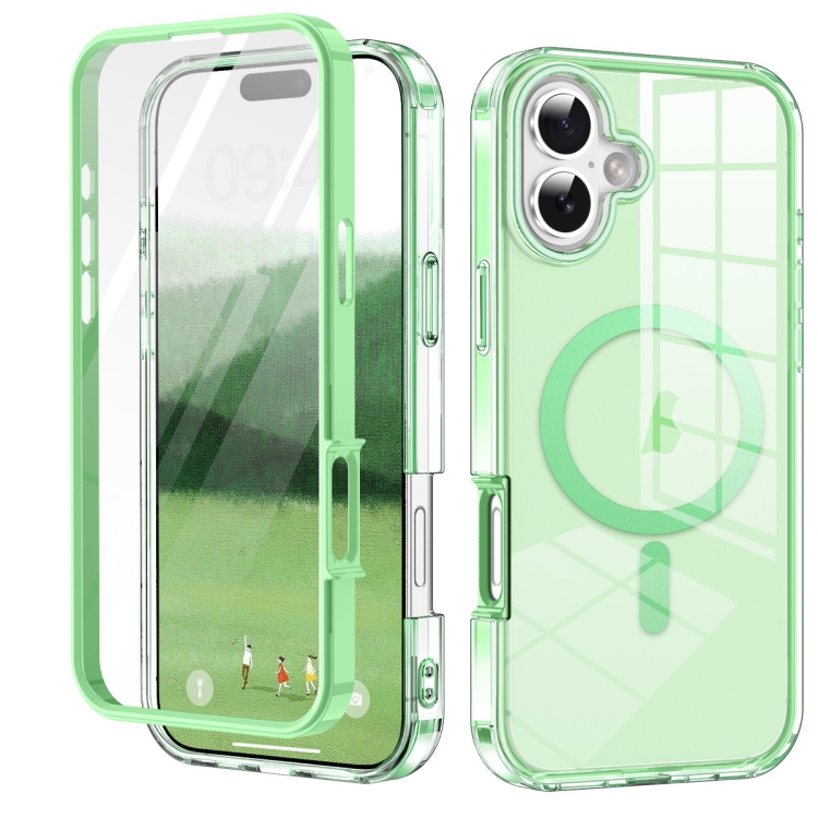

For iPhone 16 Colorful MagSafe Magnetic PC Hybrid TPU Phone Case(Green)
