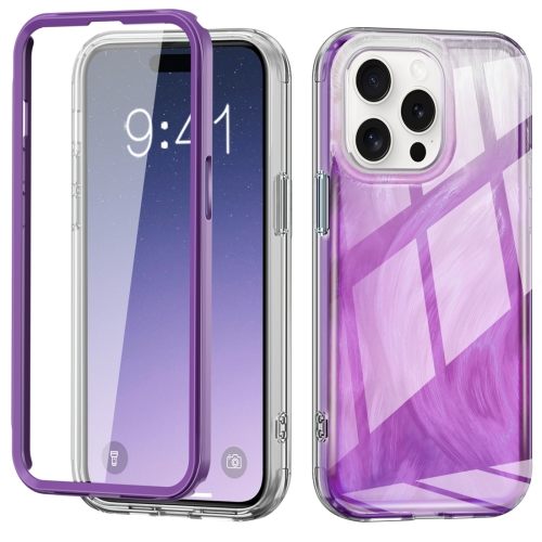 

For iPhone 15 Pro Max IMD Gradient Feather PC Hybrid TPU Phone Case(Purple)