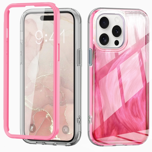 

For iPhone 15 Pro IMD Gradient Feather PC + TPU Phone Case(Rose Red)