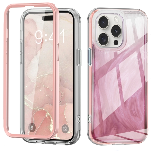 

For iPhone 15 Pro IMD Gradient Feather PC + TPU Phone Case(Light Pink)