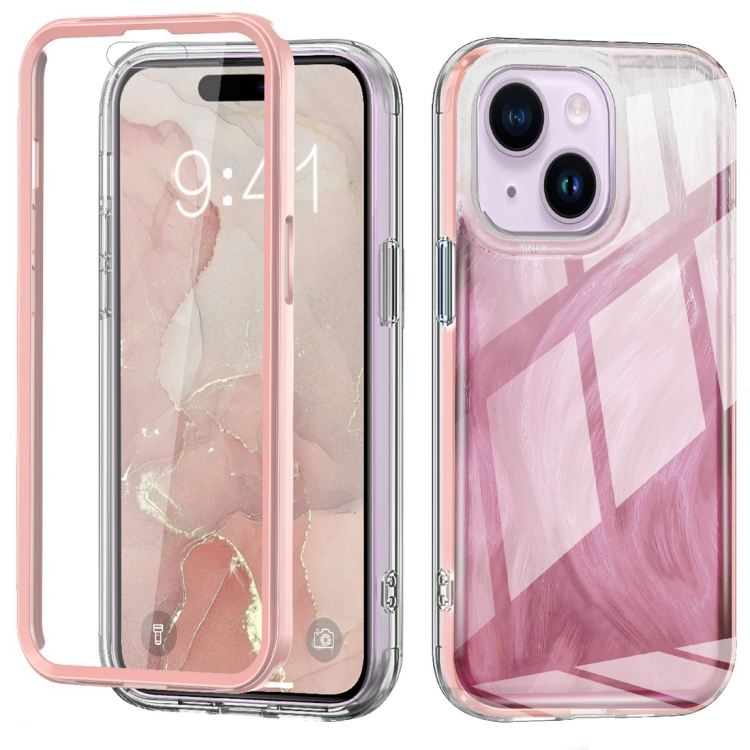 

For iPhone 15 Plus IMD Gradient Feather PC + TPU Phone Case(Light Pink)