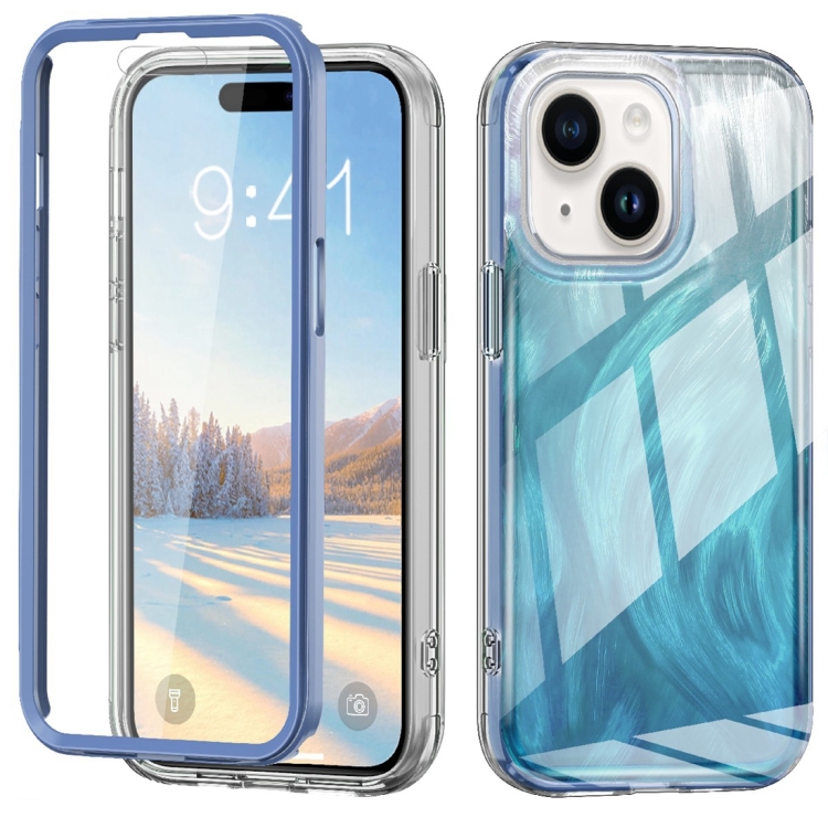 

For iPhone 15 IMD Gradient Feather PC + TPU Phone Case(Blue)