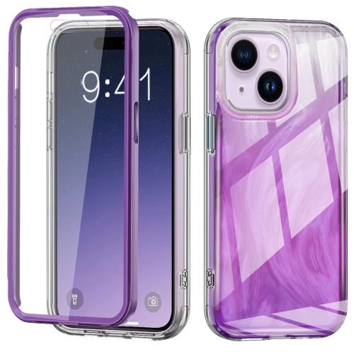 

For iPhone 15 IMD Gradient Feather PC + TPU Phone Case(Purple)
