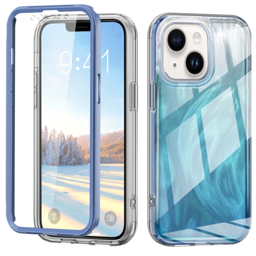 

For iPhone 14 Plus IMD Gradient Feather PC Hybrid TPU Phone Case(Blue)