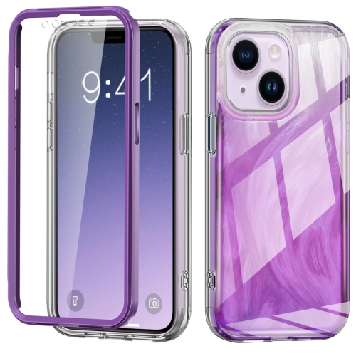 

For iPhone 14 IMD Gradient Feather PC + TPU Phone Case(Purple)
