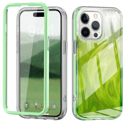 

For iPhone 14 Pro IMD Gradient Feather PC + TPU Phone Case(Green)