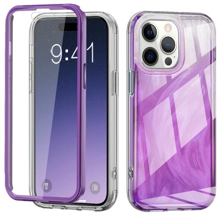 

For iPhone 14 Pro Max IMD Gradient Feather PC + TPU Phone Case(Purple)