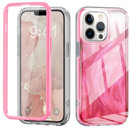 

For iPhone 13 Pro Max IMD Gradient Feather PC + TPU Phone Case(Rose Red)