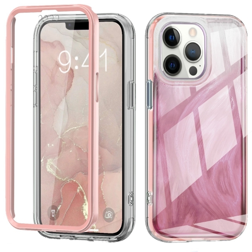 

For iPhone 13 Pro Max IMD Gradient Feather PC + TPU Phone Case(Light Pink)