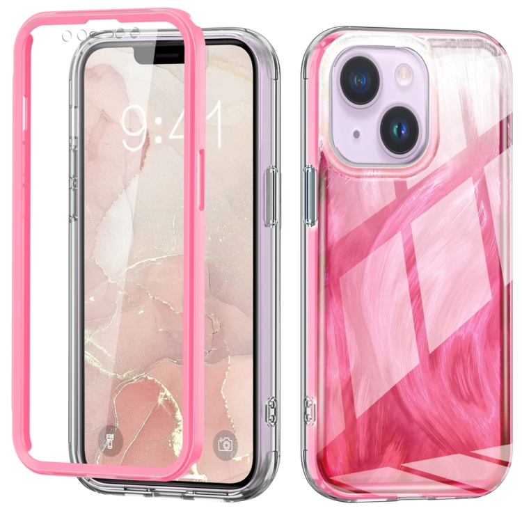 

For iPhone 13 IMD Gradient Feather PC + TPU Phone Case(Rose Red)
