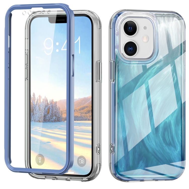 

For iPhone 12 IMD Gradient Feather PC + TPU Phone Case(Blue)