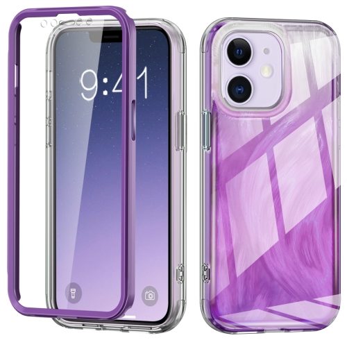 

For iPhone 12 IMD Gradient Feather PC + TPU Phone Case(Purple)
