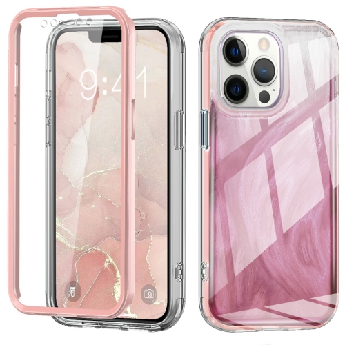 

For iPhone 12 Pro Max IMD Gradient Feather PC + TPU Phone Case(Light Pink)
