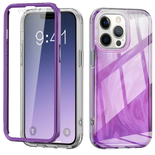 

For iPhone 12 Pro Max IMD Gradient Feather PC + TPU Phone Case(Purple)
