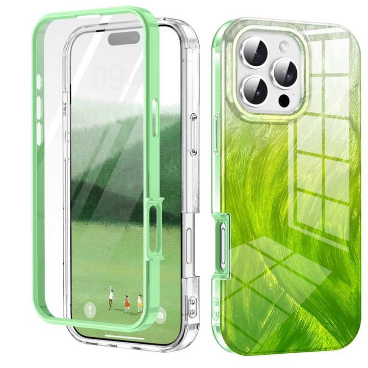 

For iPhone 16 Pro IMD Gradient Feather PC Hybrid TPU Phone Case(Green)