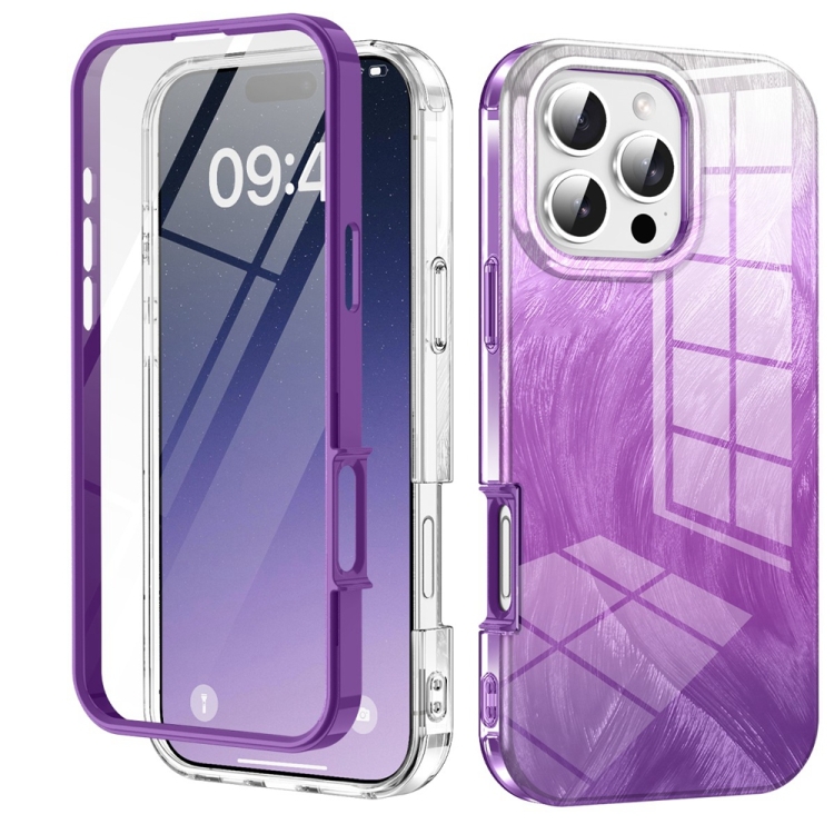 

For iPhone 16 Pro IMD Gradient Feather PC Hybrid TPU Phone Case(Purple)