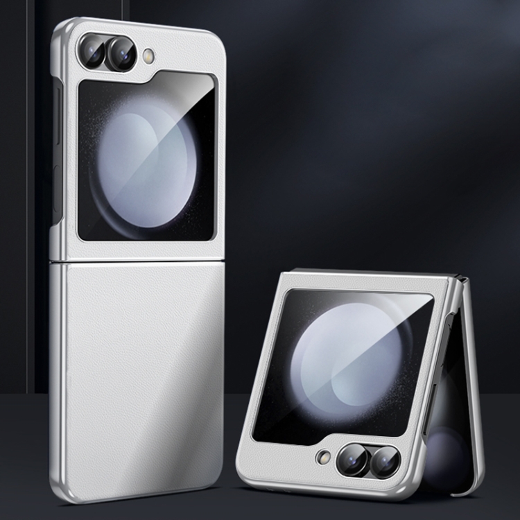 

For Samsung Galaxy Z Flip6 Electroplated Frame Folding PU Phone Case(White)