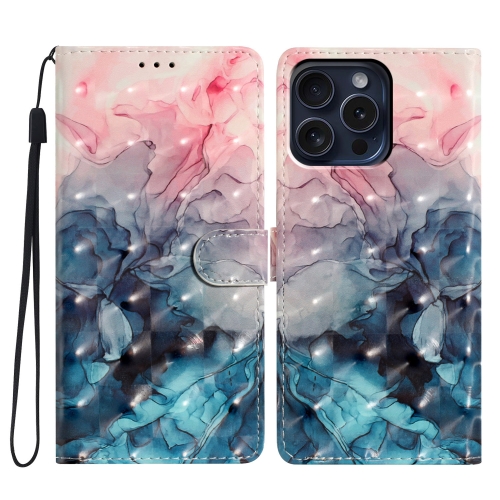 

For iPhone 16 Pro Max 3D Pattern Leather Phone Case(3D Pink Blue Marble)