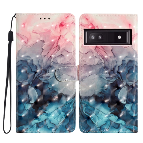 

For Google Pixel 8A 3D Pattern Leather Phone Case(3D Pink Blue Marble)