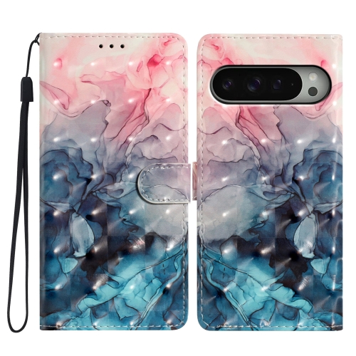 

For Google Pixel 9 Pro XL 3D Pattern Leather Phone Case(3D Pink Blue Marble)