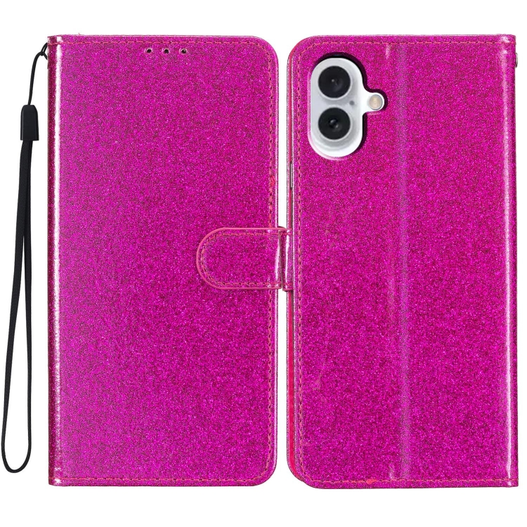 

For iPhone 16 Glitter Powder Flip Leather Phone Case(Rose Red)