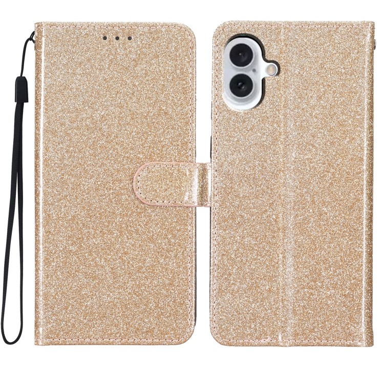 

For iPhone 16 Glitter Powder Flip Leather Phone Case(Gold)