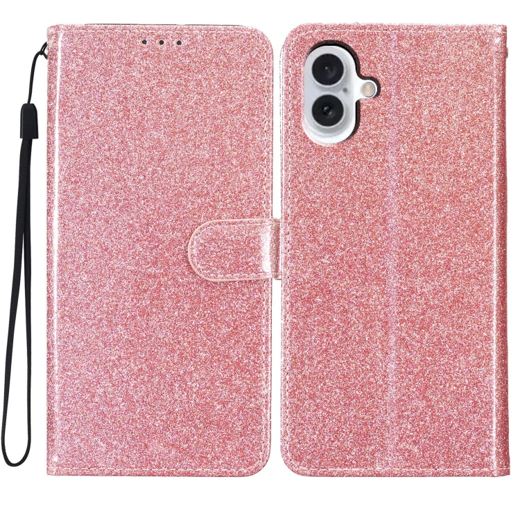 

For iPhone 16 Glitter Powder Flip Leather Phone Case(Rose Gold)