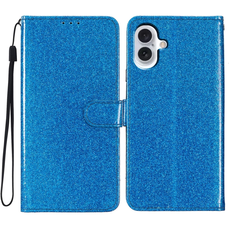 

For iPhone 16 Glitter Powder Flip Leather Phone Case(Blue)