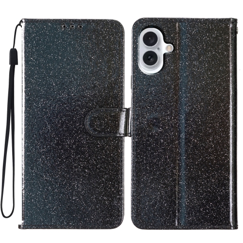 

For iPhone 16 Plus Glitter Powder Flip Leather Phone Case(Black)