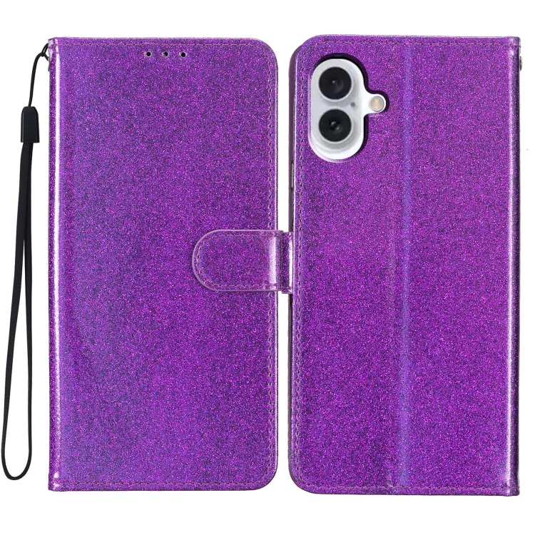 

For iPhone 16 Plus Glitter Powder Flip Leather Phone Case(Purple)