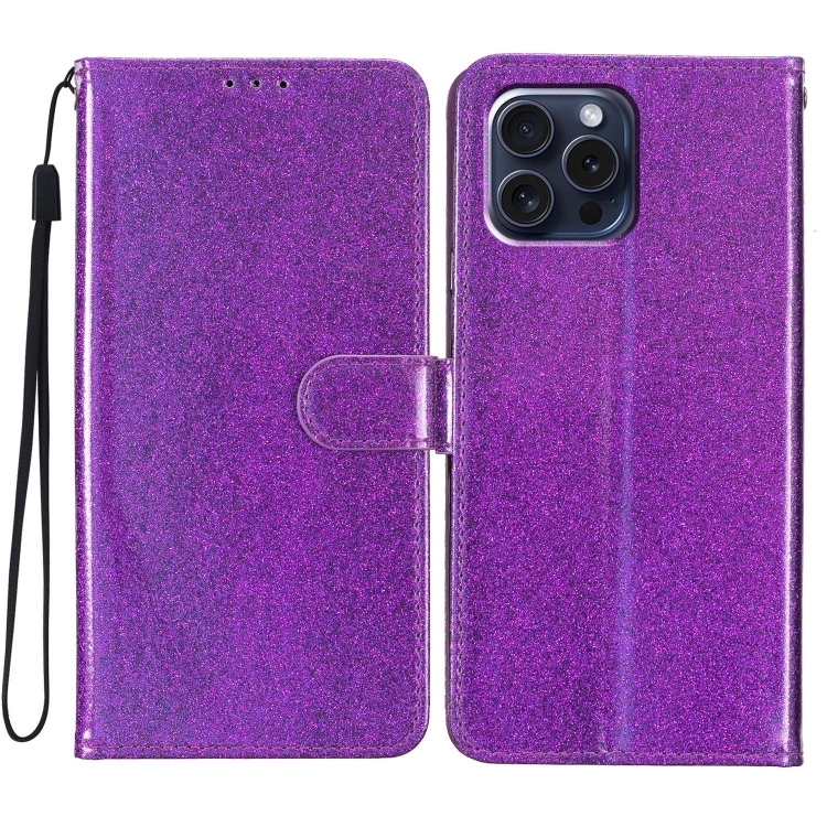 

For iPhone 16 Pro Glitter Powder Flip Leather Phone Case(Purple)