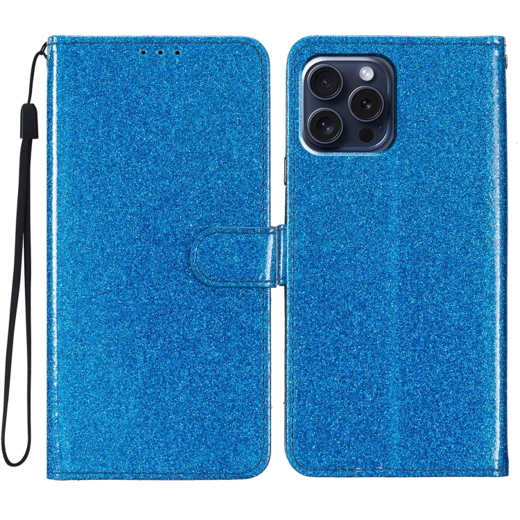 

For iPhone 16 Pro Glitter Powder Flip Leather Phone Case(Blue)