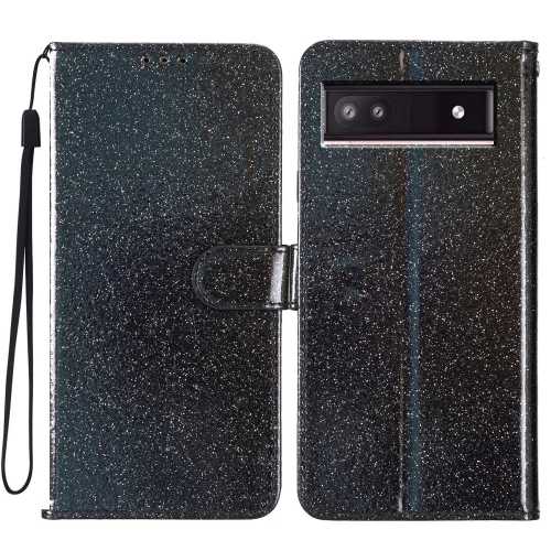 

For Google Pixel 8A Glitter Powder Flip Leather Phone Case(Black)