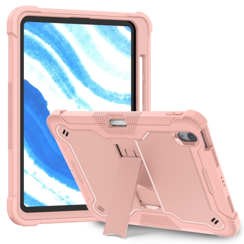 

For iPad Air 11 2024 / Air 2022 10.9 Shockproof Silicone Hybrid PC Tablet Case with Holder(Rose Gold)