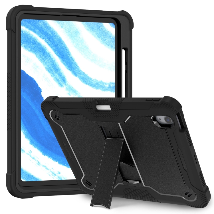 

For iPad Air 11 2024 / Air 2022 10.9 Shockproof Silicone Hybrid PC Tablet Case with Holder(Black)