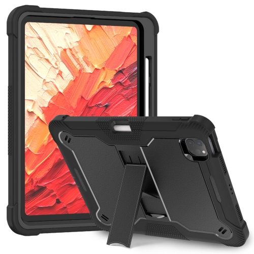 

For iPad Pro 11 2024 Shockproof Silicone Hybrid PC Tablet Case with Holder(Black)