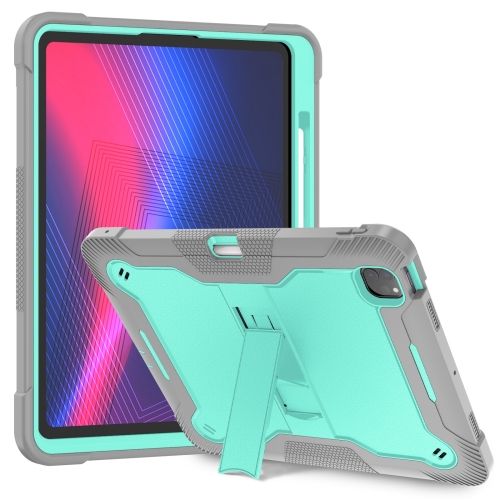 

For iPad Pro 13 2024 Shockproof Silicone Hybrid PC Tablet Case with Holder(Mint Green + Grey)