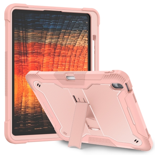 

For iPad Air 13 2024 Shockproof Silicone Hybrid PC Tablet Case with Holder(Rose Gold)